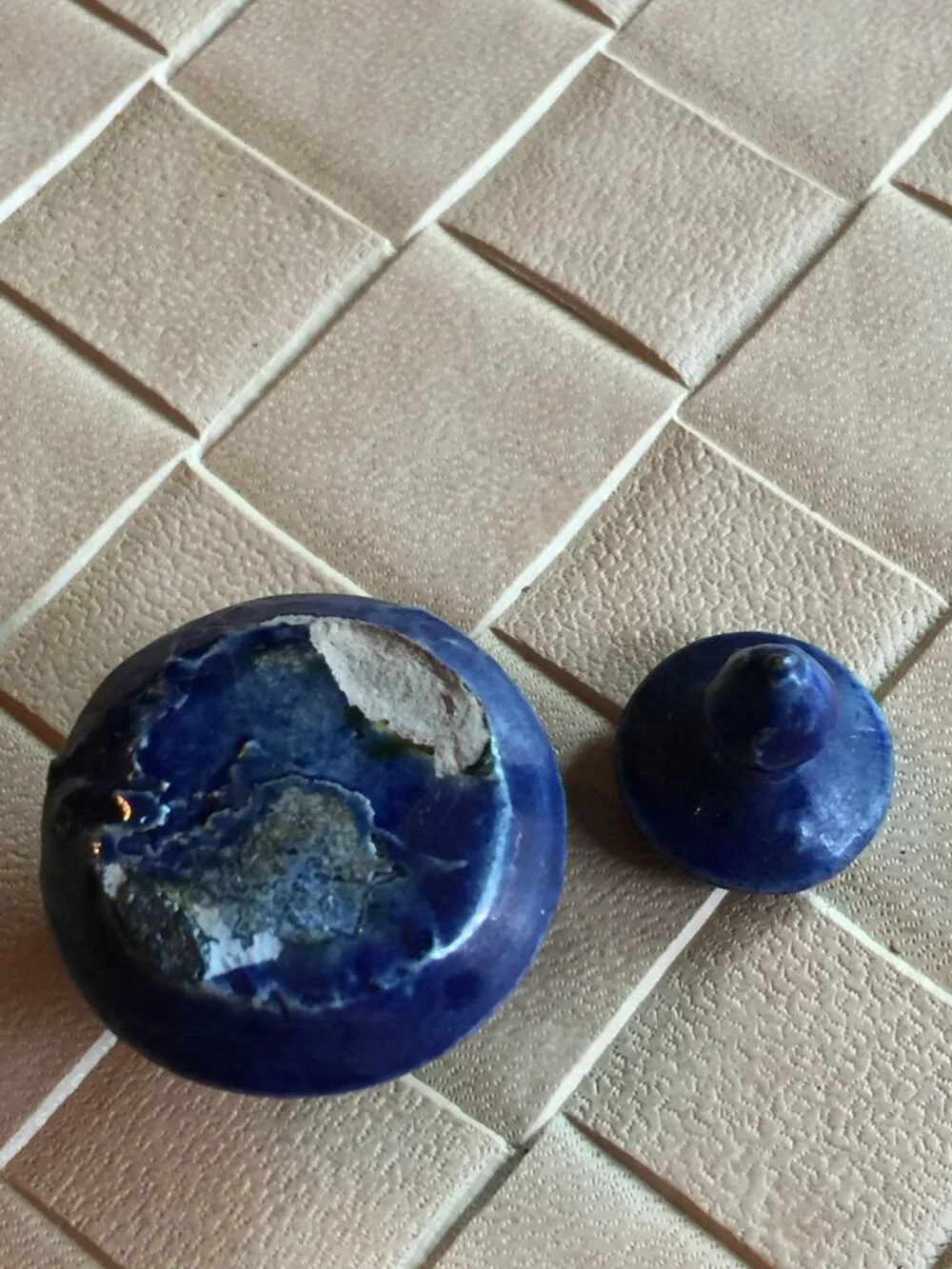 Vintage Japanese Miniature Tea Bowl with Lid Dark Blue 1 1/2